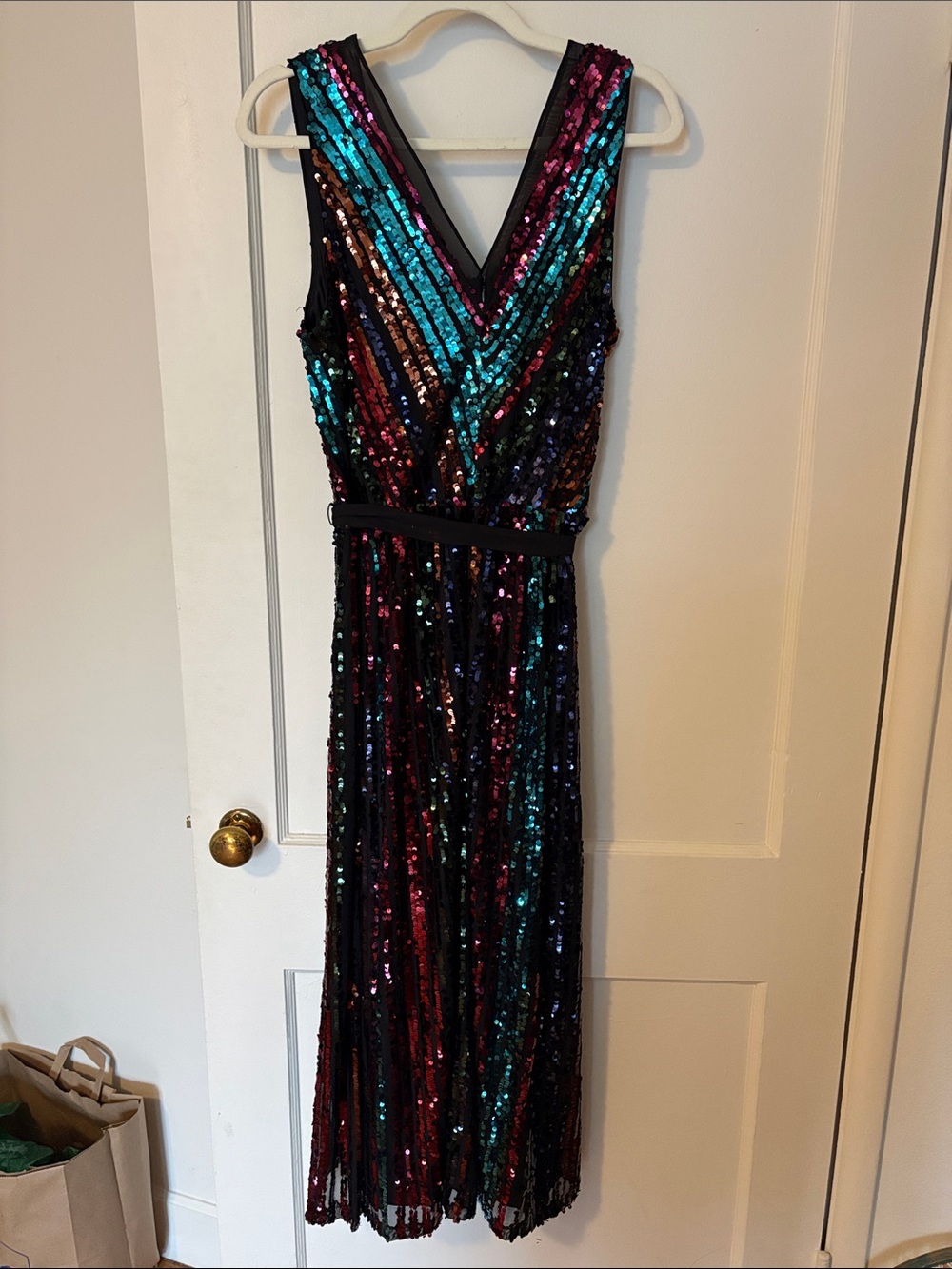 julia jordan Teal Pink Navy Multicolor Sequin V-Neck Maxi Dress